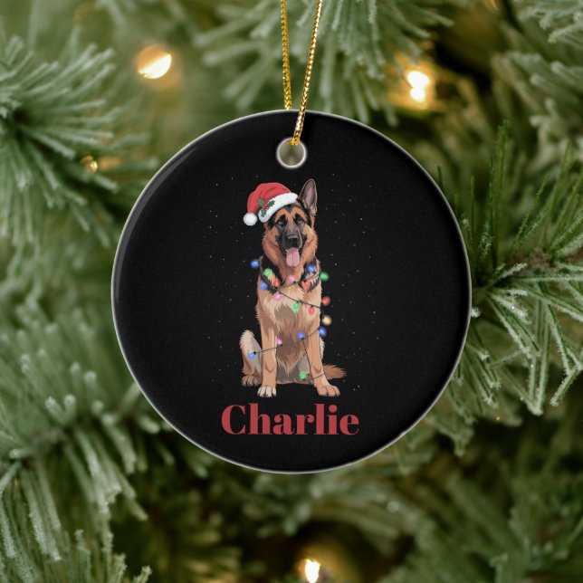 Personalized Name German Shepherd Christmas Dog Ceramic Ornament (Tree)