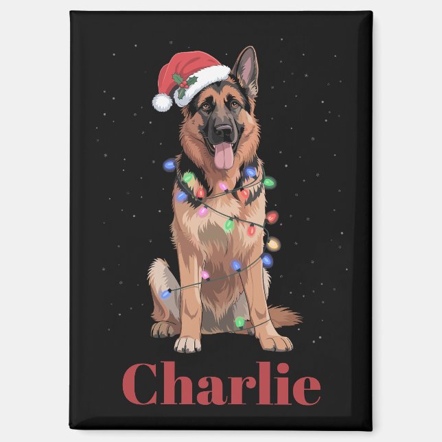 Personalized Name German Shepherd Christmas Dog Magnet (Front)