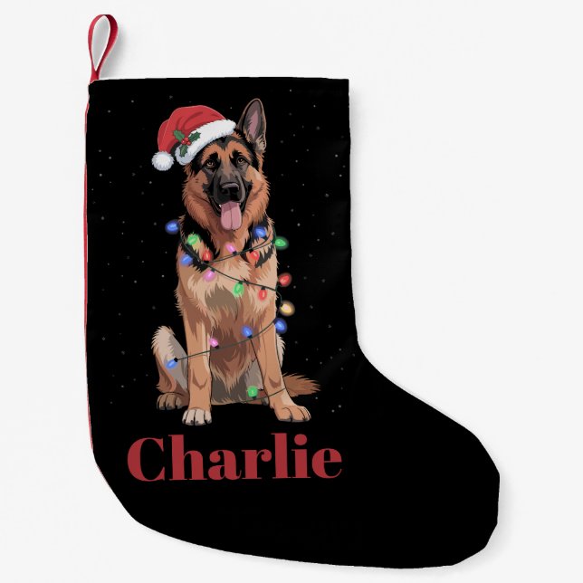 Personalized Name German Shepherd Christmas Dog Small Christmas Stocking (Front)
