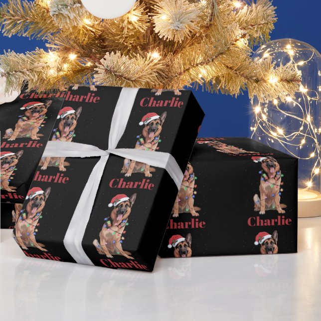 Personalized Name German Shepherd Christmas Dog Wrapping Paper (Holidays)