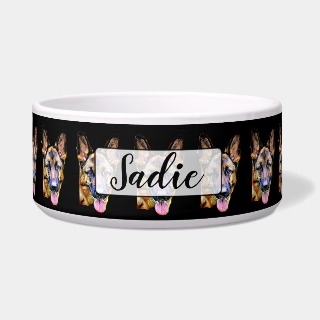 Personalized Name German Shepherd  Dog Bowl (Front)