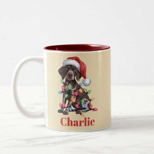 Personalized Name German Shorthaired Pointer Xmas Two-Tone Coffee Mug (Left)