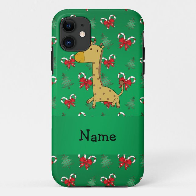 Personalized name giraffe green candy canes bows Case-Mate iPhone case (Back)