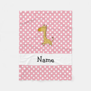 Personalized name giraffe pink polka dots fleece blanket