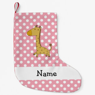 Personalized name giraffe pink polka dots small christmas stocking