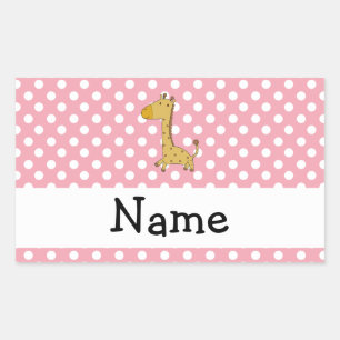 Personalized name giraffe pink polka dots sticker