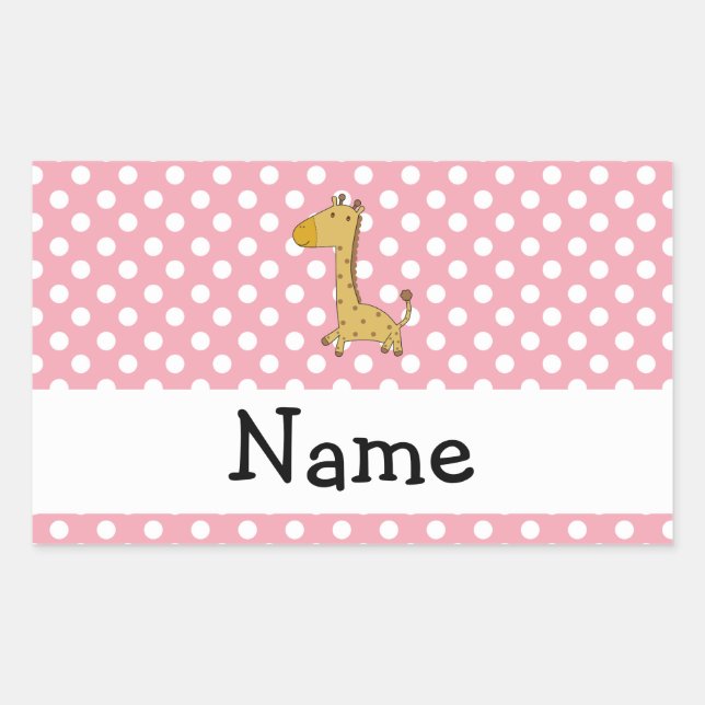 Personalized name giraffe pink polka dots sticker (Front)
