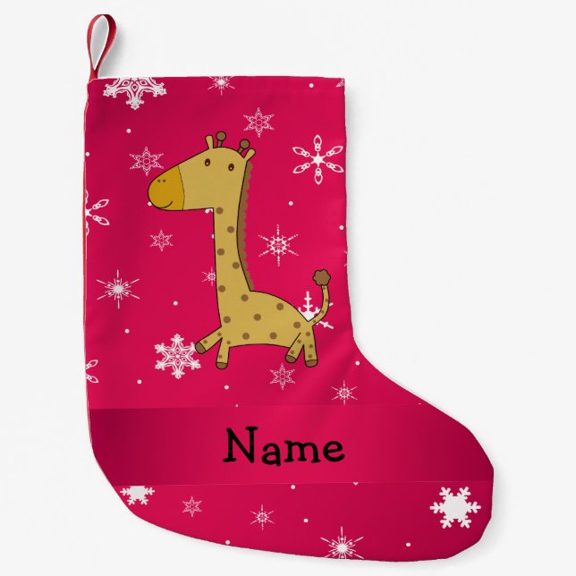 Personalized name giraffe pink snowflakes small christmas stocking (Front)