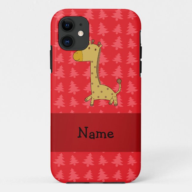 Personalized name giraffe red christmas trees Case-Mate iPhone case (Back)