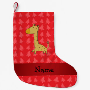 Personalized name giraffe red christmas trees small christmas stocking