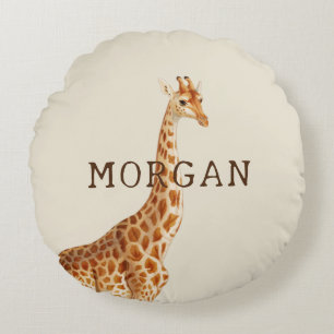 Personalized Name Giraffe Safari  Round Pillow