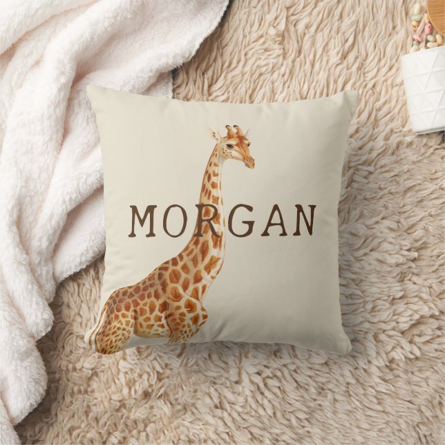 Personalized Name Giraffe Safari  Throw Pillow (Blanket)