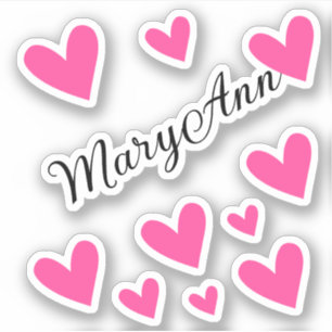 Personalized Name Girl Pink Calligraphy Hearts