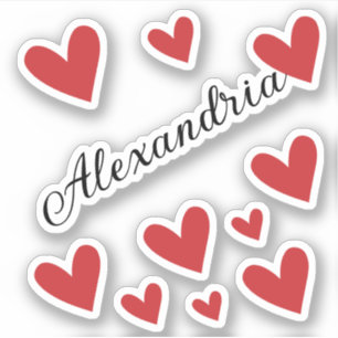 Personalized Name Girl Red Calligraphy Hearts