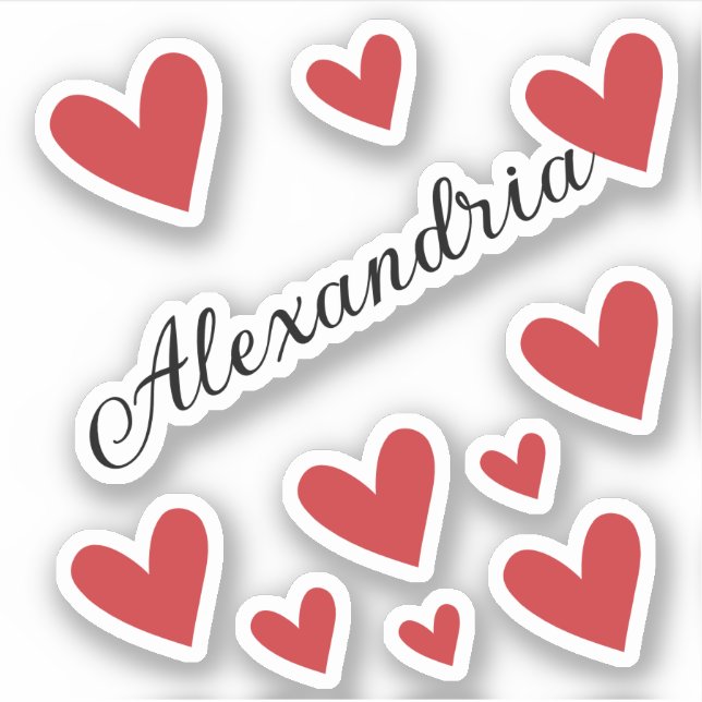 Personalized Name Girl Red Calligraphy Hearts (Front)