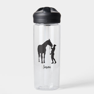 Personalized Name Girl with Horse in black colour Water Bottle