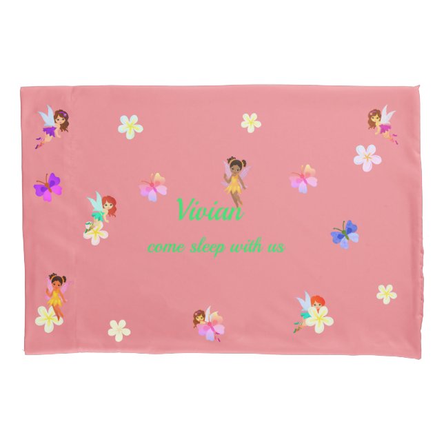 Personalized Name Girls Fairies Pillowcase (Front)