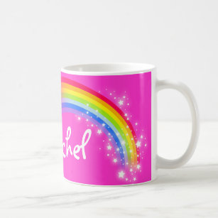 Personalized name girls rachel rainbow pink mug