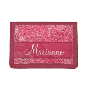 Personalized Name Girly Glitter Pink Red Jewel Trifold Wallet