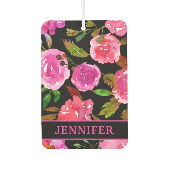 Personalized Name Girly Purple Watercolor Floral Air Freshener (Front)