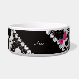 Personalized name glitter black skulls pink bows