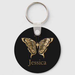 Personalized Name Glitter Golden Butterfly  Keychain