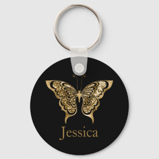 Personalized Name Glitter Golden Butterfly  Keychain