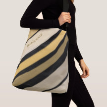 Personalized Name Gold Black Cream Stripes