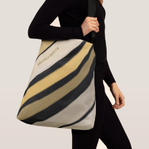 Personalized Name Gold Black Cream Stripes Crossbody Bag
