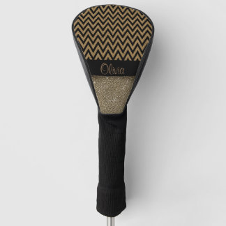 Personalized Name Gold Chevron Glitter Golf Head Cover