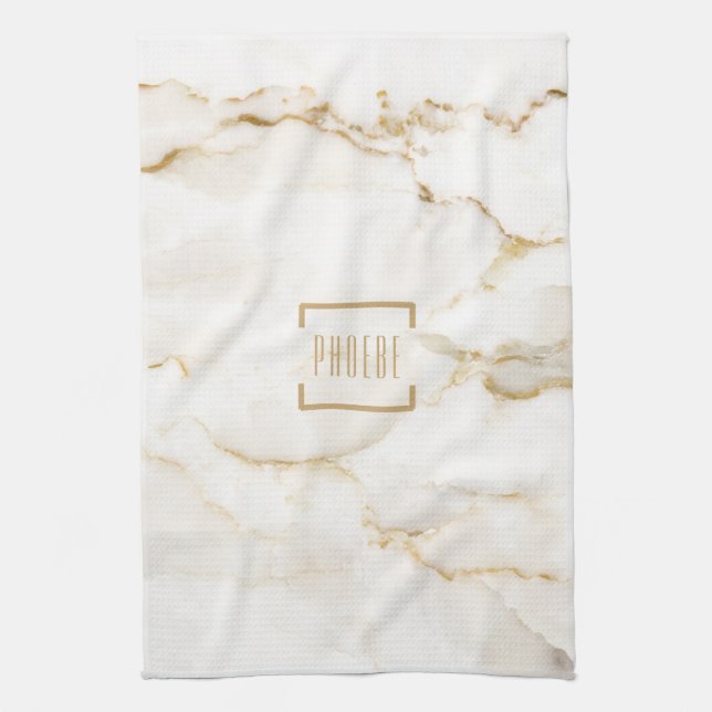 Personalized Name Gold Effect Marble Name Kitchen Towel (Vertical)