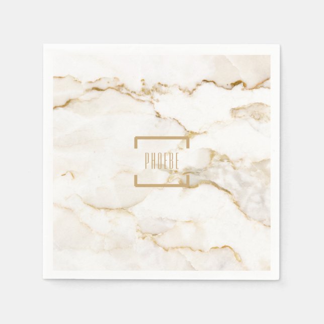 Personalized Name Gold Effect Marble Paper Napkin (Front)