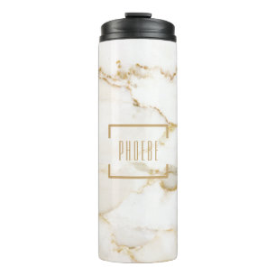 Personalized Name Gold Effect Marble Thermal Tumbler