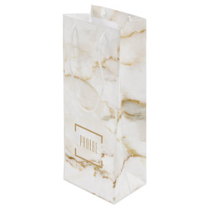 Personalized Name Gold Effect Marble Wine Gift Bag