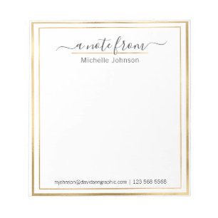 Personalized Name Gold   From The Desk Of  Notepad
