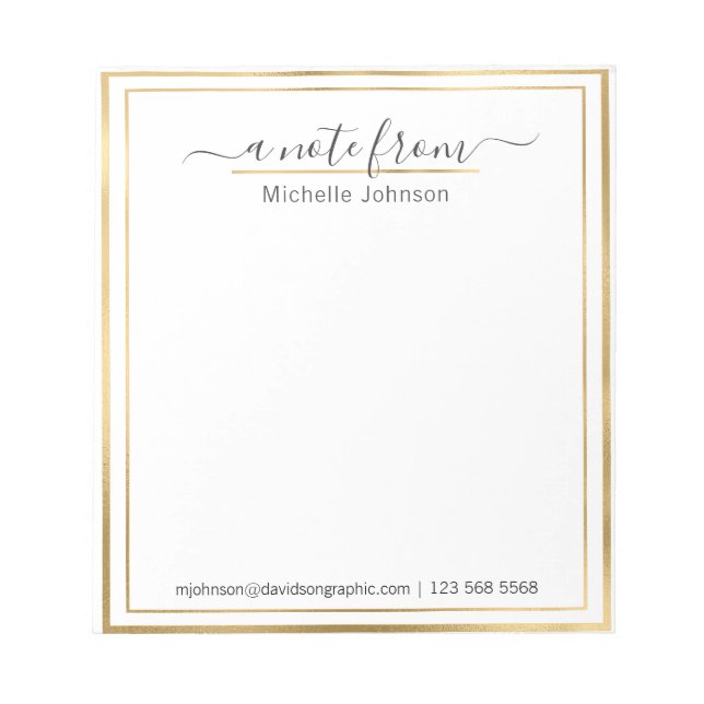 Personalized Name Gold | From The Desk Of  Notepad (Front)