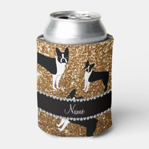Personalized name gold glitter boston terrier can cooler