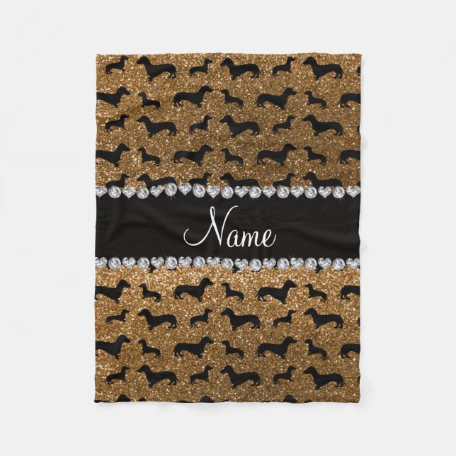 Personalized name gold glitter dachshunds fleece blanket (Front)