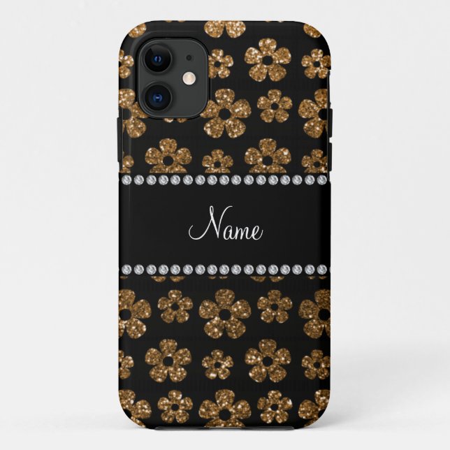 Personalized name gold glitter flowers Case-Mate iPhone case (Back)