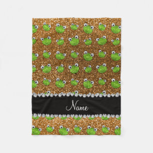 Personalized name gold glitter frogs fleece blanket