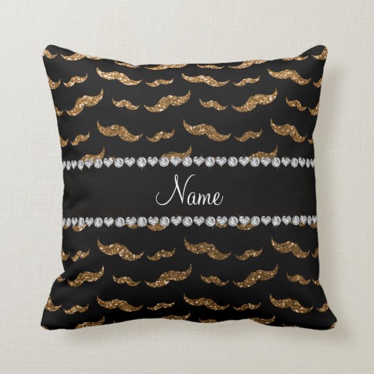 Personalized name gold glitter moustaches throw pillow
