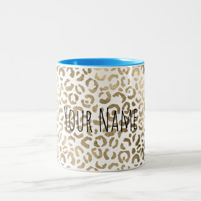 Personalized Name Gold Leopard Print Two-Tone Coffee Mug (Center)