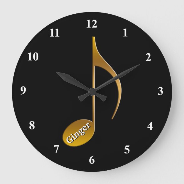Personalized Name Gold Music Note | For Musicians Large Clock (Front)