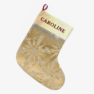 Personalized Name Golden Diamond Christmas  Large Christmas Stocking