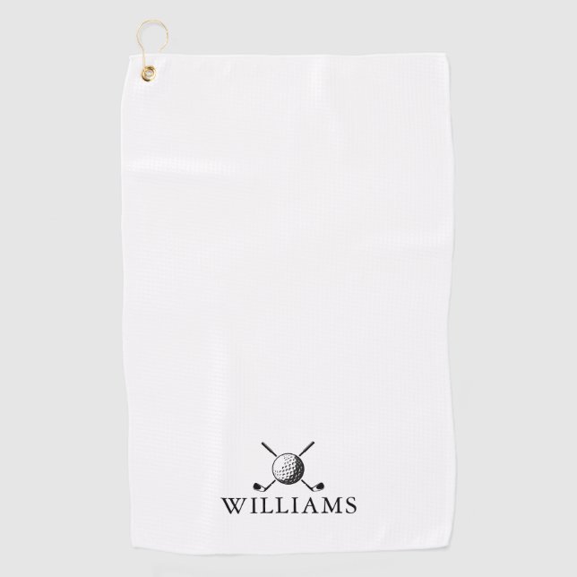 Personalized Name Golf Ball And Clubs Golf Towel (Front)