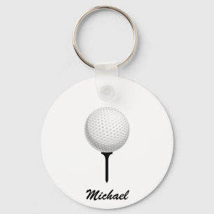 Personalized Name Golf Ball and Tee Golfer Golfing Keychain