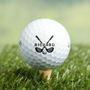 Personalized Name Golf Balls - Crossed Clubs