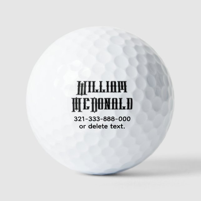 Personalized Name Golf Balls Template GOTHIC 6 (Front)