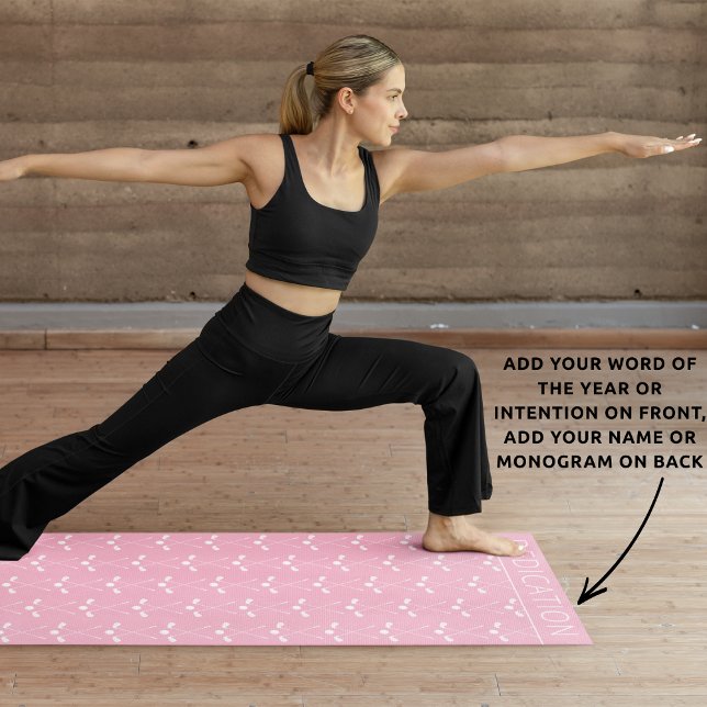 Personalized Name Golf Club Pattern Pink Yoga Mat (Clean pink + white golf pattern for modern athletes.)