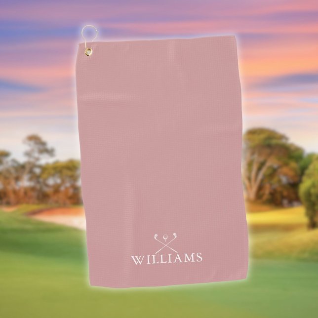 Personalized Name Golf Clubs Dusty Rose Pink Golf Towel (Personalized Name Golf Clubs Dusty Rose Pink Golf Towel)